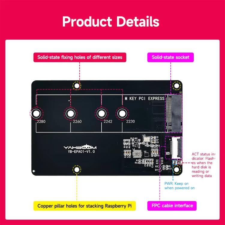 Yahboom PCIe To M.2 Adapter Expansion Board For Raspberry Pi 5 NVMe Expansion Board, Spec: Separate Board - British D'sire