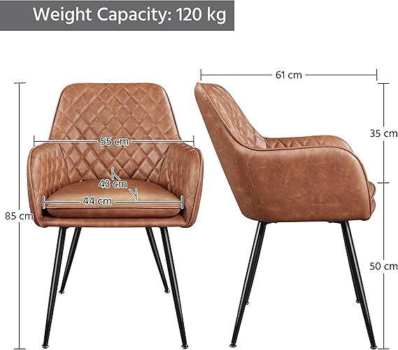 Yaheetech Set of 2 PU Leather Dining Chairs Modern Tufted Accent Chairs with Backrest/Armrest for Kitchen/Living Room/Counter/Lounge, Brown - Dining Chairs - British D'sire