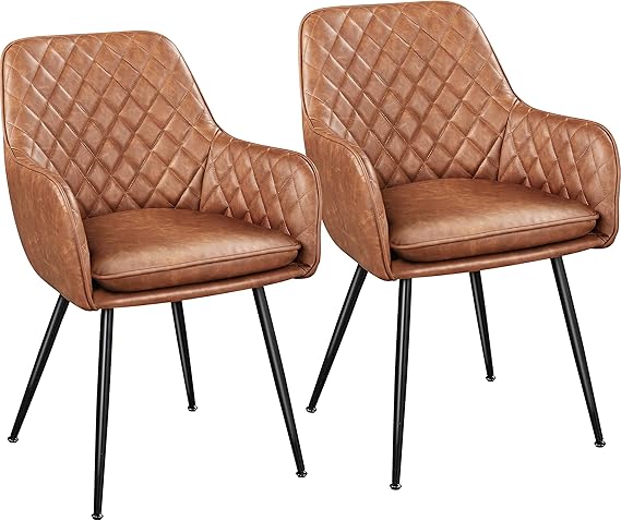 Yaheetech Set of 2 PU Leather Dining Chairs Modern Tufted Accent Chairs with Backrest/Armrest for Kitchen/Living Room/Counter/Lounge, Brown - Dining Chairs - British D'sire Main image