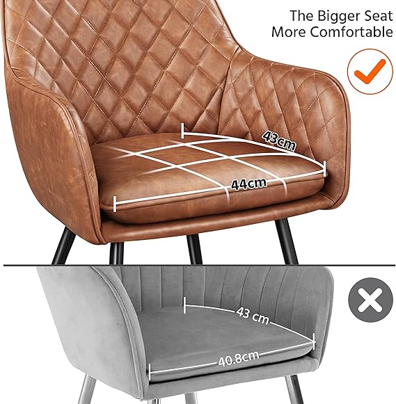 Yaheetech Set of 2 PU Leather Dining Chairs Modern Tufted Accent Chairs with Backrest/Armrest for Kitchen/Living Room/Counter/Lounge, Brown - Dining Chairs - British D'sire