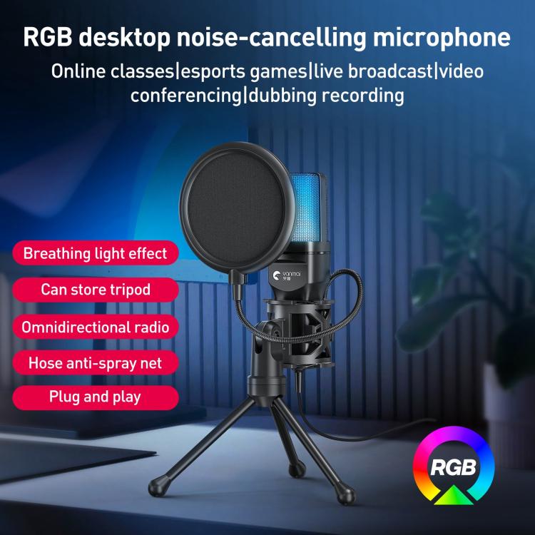 Yanmai SF - 777R RGB Light Desktop Noise Reduction Microphone with Anti - spray Net - British D'sire