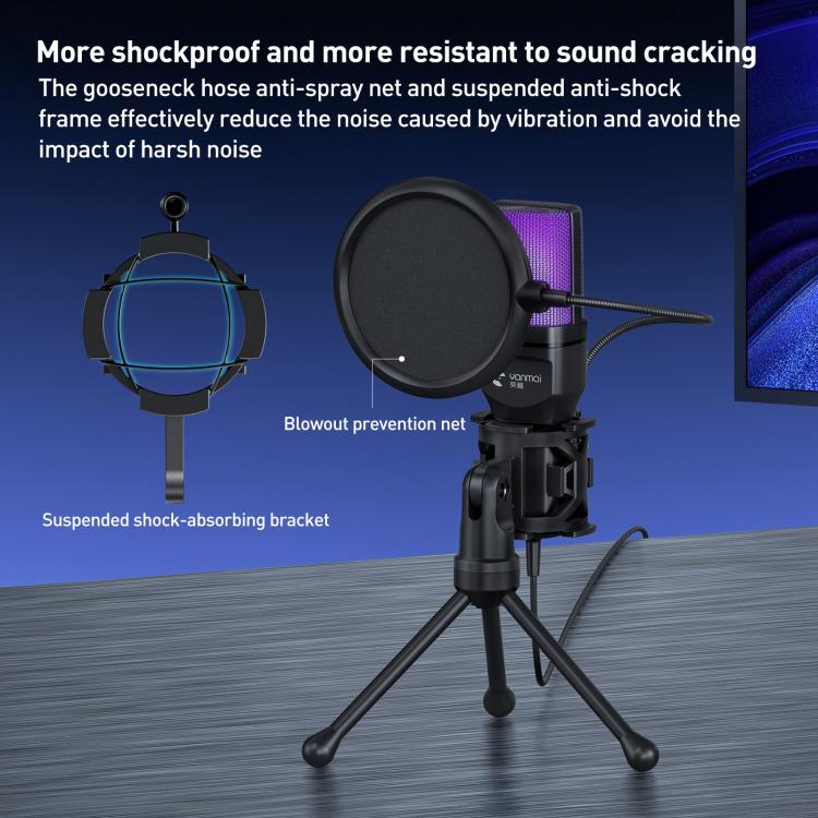 Yanmai SF - 777R RGB Light Desktop Noise Reduction Microphone with Anti - spray Net - British D'sire