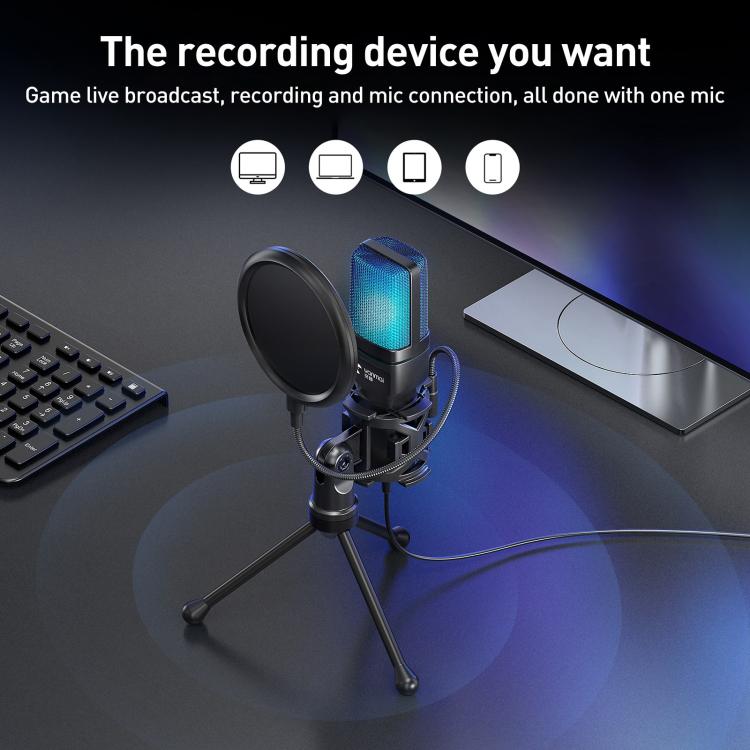 Yanmai SF - 777R RGB Light Desktop Noise Reduction Microphone with Anti - spray Net - British D'sire