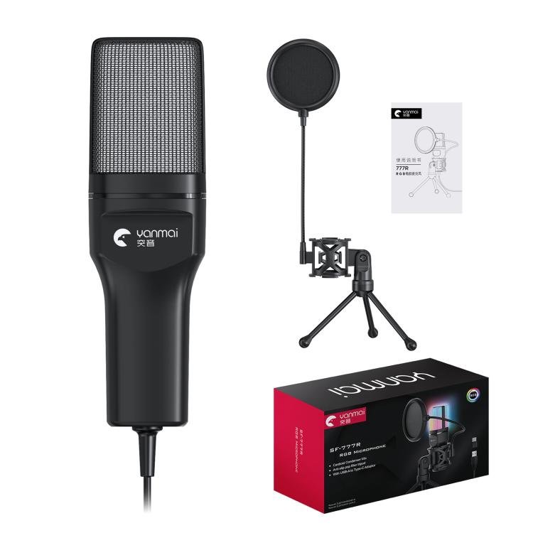 Yanmai SF - 777R RGB Light Desktop Noise Reduction Microphone with Anti - spray Net - British D'sire