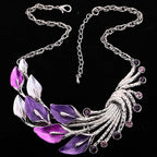 YAZILIND Ethnic Style Tibetan Silver Purple Peacock Crystal Chunky Bib Crystal Earrings Necklace Set Wedding Party - Jewellery & Watches - British D'sire