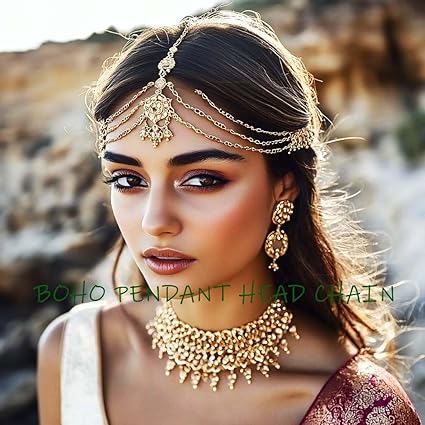 Yean Gold Boho Head Chain – Rhinestone Festival Headband - Hair Jewellery - British D'sire