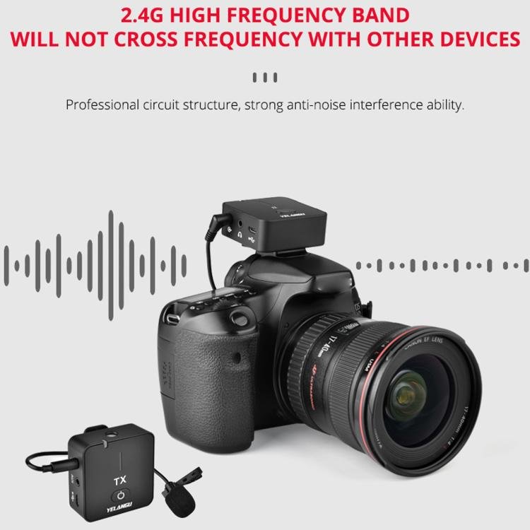 YELANGU MX5S 2.4G Live Broadcast Interview Wireless Recording Camera Microphone, 1 Receiver to 2 Transmitter(Black) - British D'sire