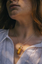 Yellow Jade Crystal Point Necklace in Silver - Necklaces - British D'sire