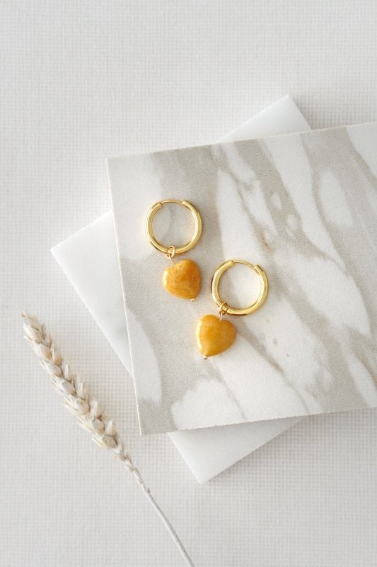 Yellow Jade Heart Hoop Earrings - Earrings - British D'sire