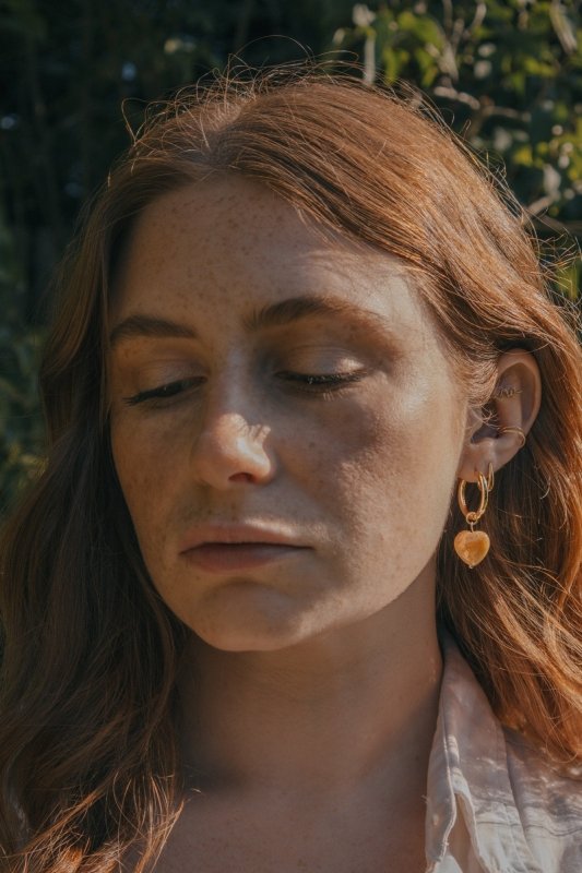 Yellow Jade Heart Hoop Earrings - Earrings - British D'sire Main image