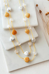 Yellow Jade with Howlite and Quartz Heart Necklace in Gold - Necklaces - British D'sire