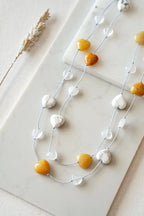 Yellow Jade with Howlite and Quartz Heart Necklace in Silver - Necklaces - British D'sire
