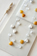 Yellow Jade with Howlite and Quartz Heart Necklace in Silver - Necklaces - British D'sire