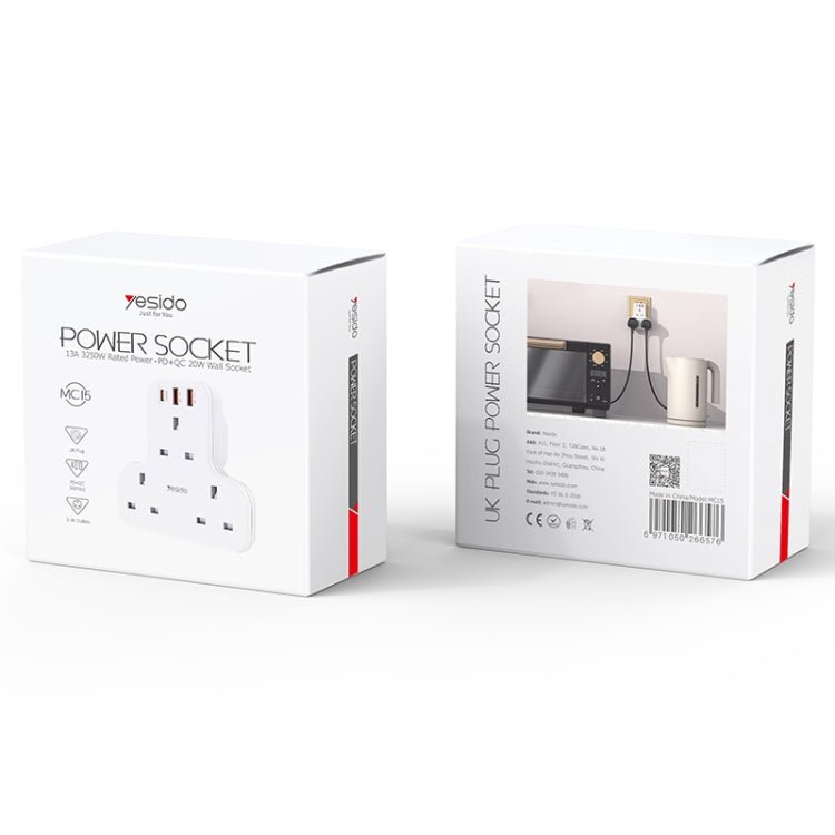 Yesido MC-15 PD+QC 3.0 3250W Home High Power Fast Charging Multi-Plug Adaptor, Plug Type:UK Plug(White) Secondary image