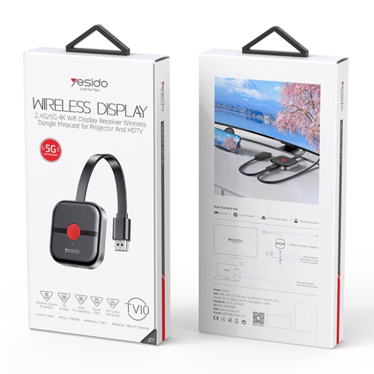 Yesido TV10 HD Wireless Screen Display Receiver, Specification:5G+4K(Black) - British D'sire