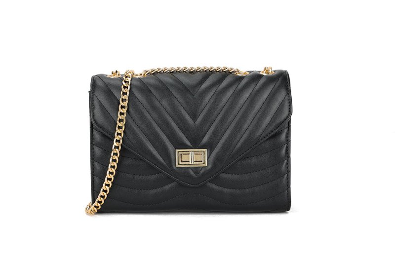 Yesselle Quilted Shoulder Bag with Gold Hardware Black - British D'sire