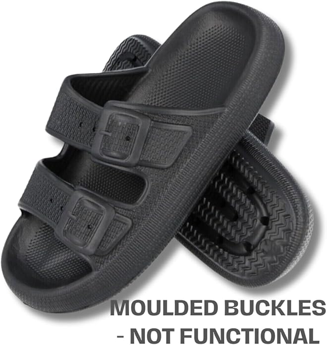 Yinka Shoes Mens Textured Double Buckle Pillow Sliders Secondary image