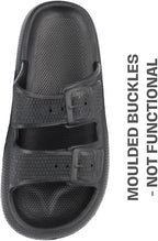 Yinka Shoes Mens Textured Double Buckle Pillow Sliders - British D'sire