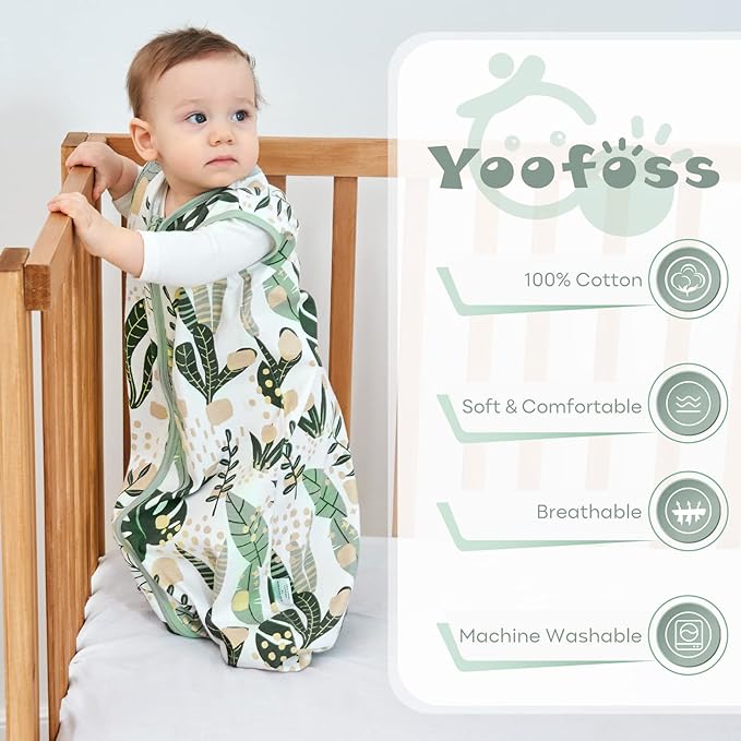 Yoofoss Baby Sleeping Bag 2 Pack 6 - 12 Months Baby Sleep Sack 0.5 TOG 100% Cotton Toddler Wearable Blanket Green for Infant Toddler - British D'sire