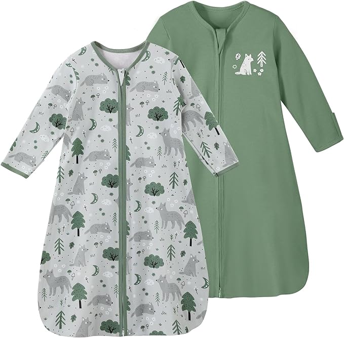 Yoofoss Baby Sleeping Bag 6 - 12 Months 2 pack 100% Cotton 0.5 TOG Toddler Sleep Sack Wearable Blanket Animal Pattern with Height 58 - 101cm for Infant Toddler - British D'sire
