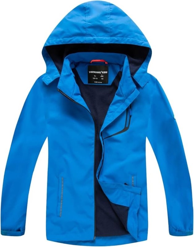 YoungSoul Boys Girls Waterproof Jackets Kids Lightweight Fleece Lined Raincoat with Detachable Hood - Boys Jacket - British D'sire
