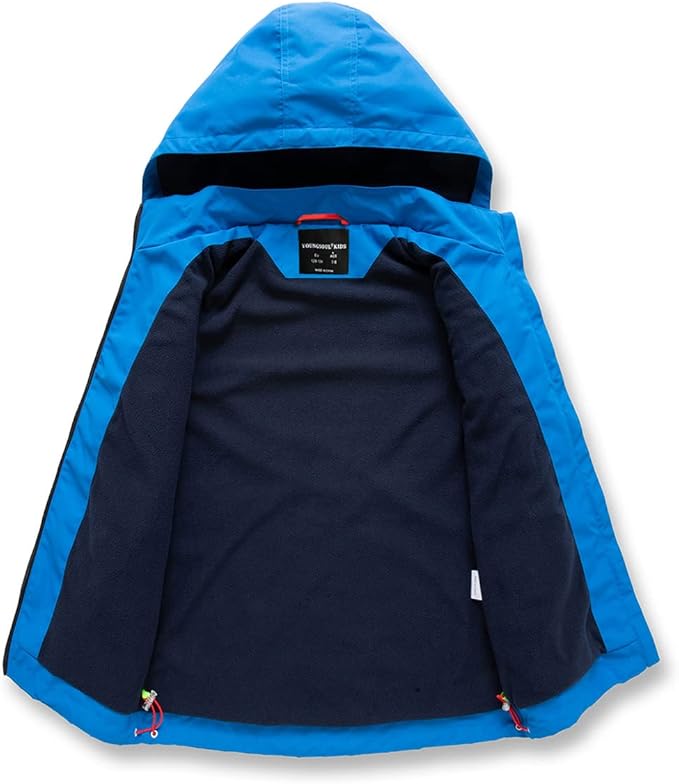 YoungSoul Boys Girls Waterproof Jackets Kids Lightweight Fleece Lined Raincoat with Detachable Hood - Boys Jacket - British D'sire