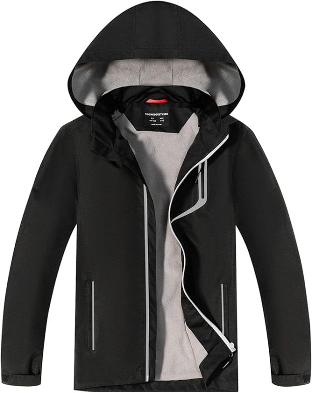 YoungSoul Boys Girls Waterproof Jackets Kids Lightweight Fleece Lined Raincoat with Detachable Hood - Boys Jacket - British D'sire