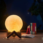 YouOKLight YK2302 15cm Touch Control 3D Print Moon Lamp, USB Charging 16 - Color Dimming LED Night Light with Remote Control & Wooden Holder - British D'sire