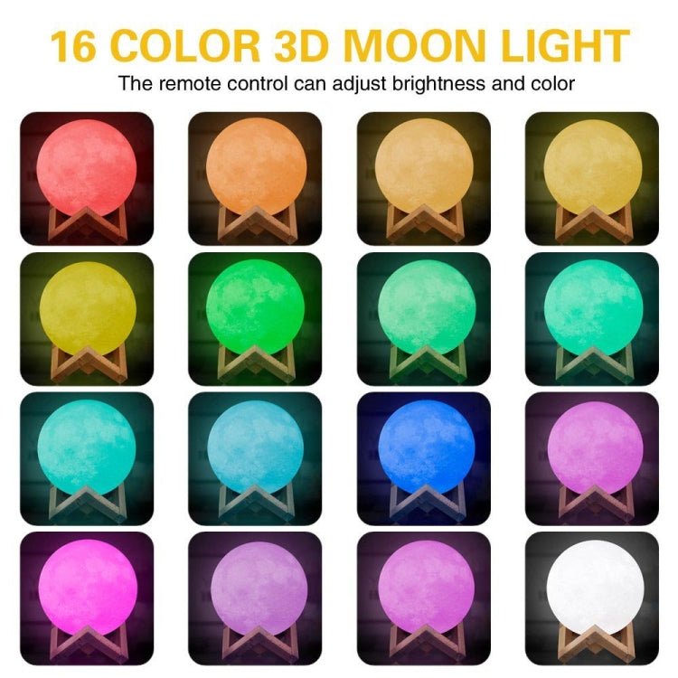 YouOKLight YK2302 15cm Touch Control 3D Print Moon Lamp, USB Charging 16 - Color Dimming LED Night Light with Remote Control & Wooden Holder - British D'sire