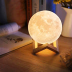 YouOKLight YK2302 15cm Touch Control 3D Print Moon Lamp, USB Charging 16 - Color Dimming LED Night Light with Remote Control & Wooden Holder - British D'sire