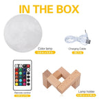 YouOKLight YK2302 15cm Touch Control 3D Print Moon Lamp, USB Charging 16 - Color Dimming LED Night Light with Remote Control & Wooden Holder - British D'sire