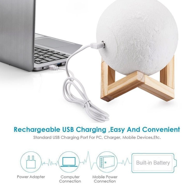 YouOKLight YK2302 15cm Touch Control 3D Print Moon Lamp, USB Charging 16 - Color Dimming LED Night Light with Remote Control & Wooden Holder - British D'sire