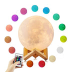 YouOKLight YK2302 15cm Touch Control 3D Print Moon Lamp, USB Charging 16 - Color Dimming LED Night Light with Remote Control & Wooden Holder - British D'sire