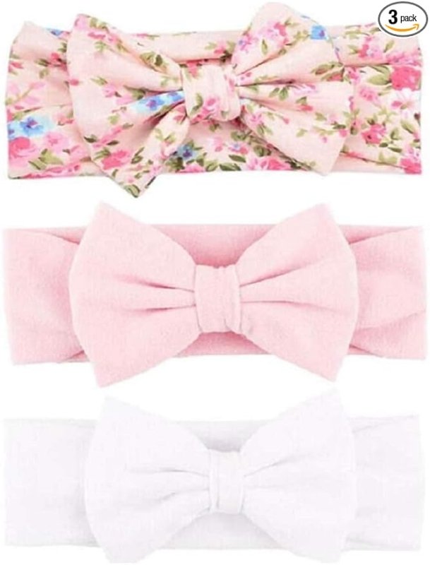 Yueshop MultiWare 3pcs Baby Headband Cotton Elastic Newborn Print Floral Hair Band Bow - knot - Headbands - British D'sire Main image