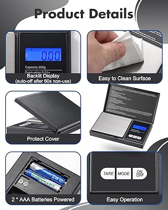 Zacro Portable Pocket Scale 200 g × 0.01 g – Black LCD - Laboratory Balances - British D'sire
