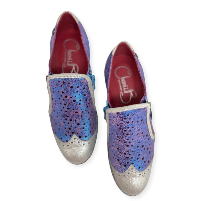 Zap - Silver/Turquoise zip up shoe - Flats - British D'sire