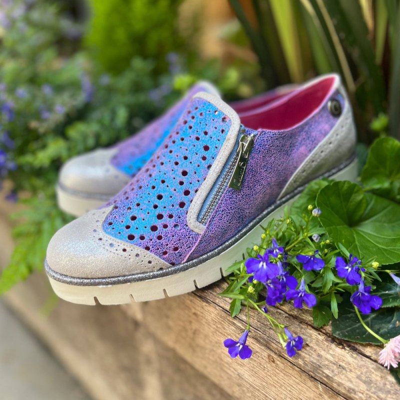 Zap - Silver/Turquoise zip up shoe - Flats - British D'sire