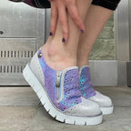 Zap - Silver/Turquoise zip up shoe - Flats - British D'sire