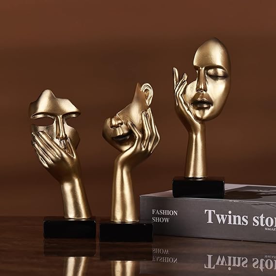 Zen – 3 Piece Thinker Statue Set – Gold & Black Abstract Art Sculpture – Exquisite, Modern Home & Desk Decor – Perfect Gift for loved ones. - Decor Sculpture - British D'sire Main image