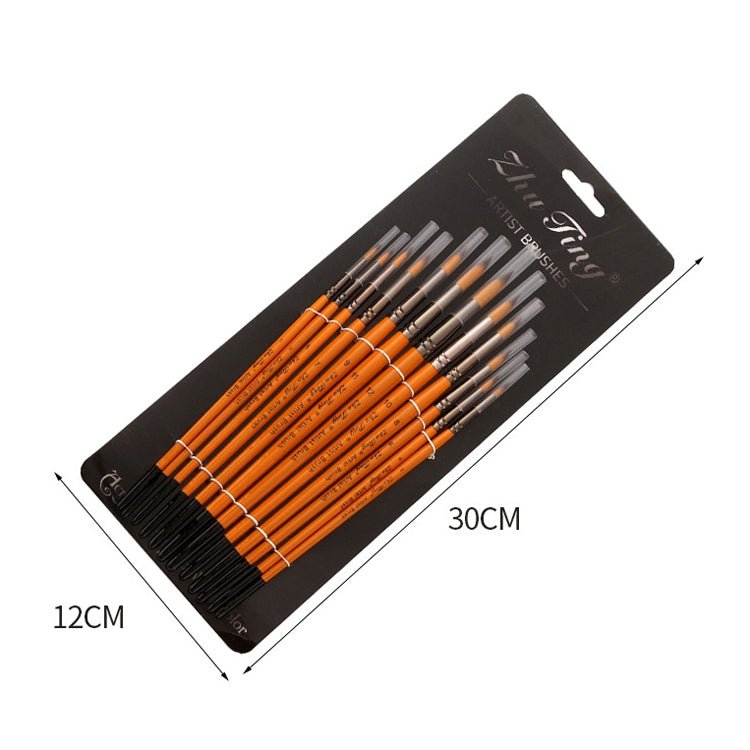 ZHU TING 12 PCS / Set Short Wooden Pole Nylon Hair Watercolor Hook Line Brush Nail Oil Painting Stroke Brush - British D'sire