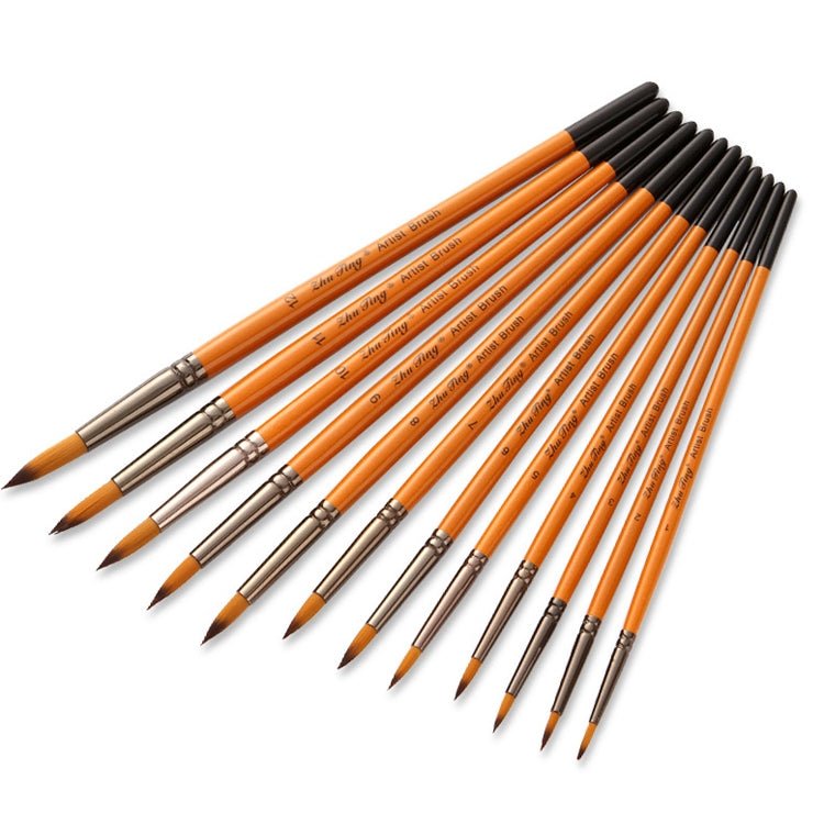 ZHU TING 12 PCS / Set Short Wooden Pole Nylon Hair Watercolor Hook Line Brush Nail Oil Painting Stroke Brush Secondary image