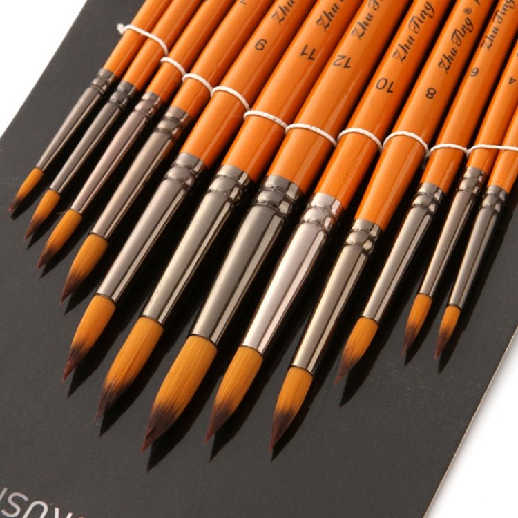 ZHU TING 12 PCS / Set Short Wooden Pole Nylon Hair Watercolor Hook Line Brush Nail Oil Painting Stroke Brush - British D'sire