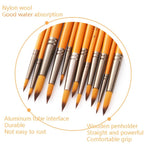 ZHU TING 12 PCS / Set Short Wooden Pole Nylon Hair Watercolor Hook Line Brush Nail Oil Painting Stroke Brush - British D'sire