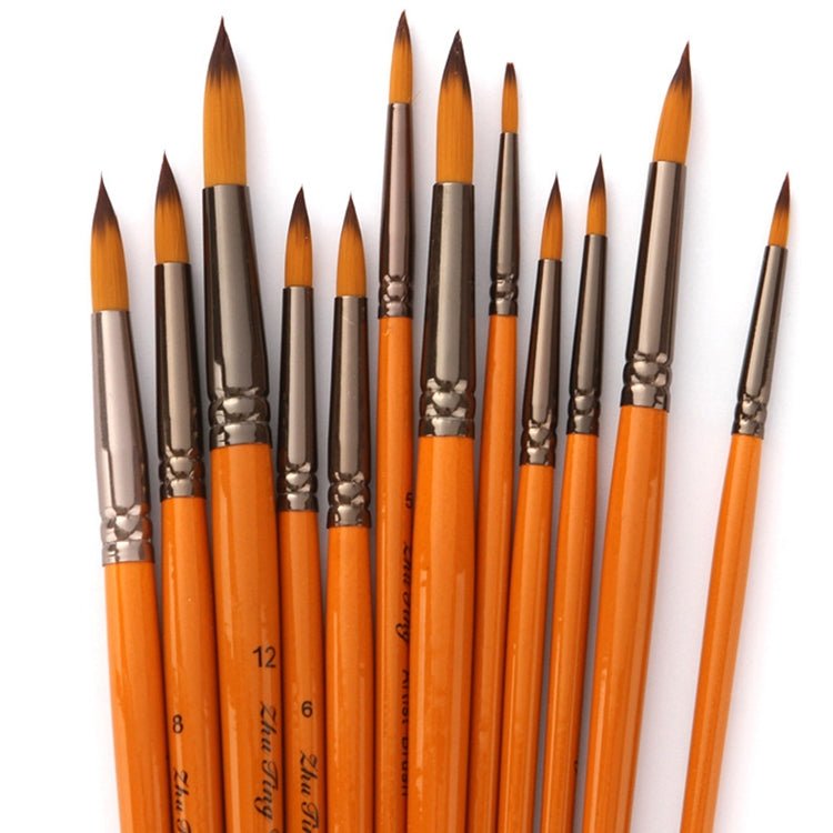 ZHU TING 12 PCS / Set Short Wooden Pole Nylon Hair Watercolor Hook Line Brush Nail Oil Painting Stroke Brush - British D'sire