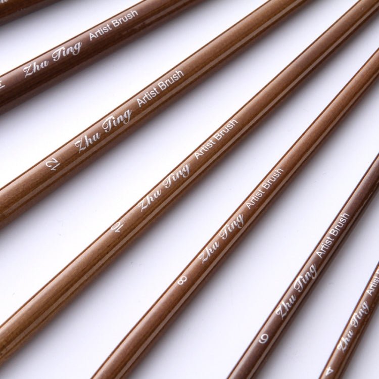 ZHU TING 9 PCS / Set Wooden Pole Fan - Shaped Nylon Hair Paintbrush Gouache Watercolor Acrylic Oil Painting Fishtail - British D'sire