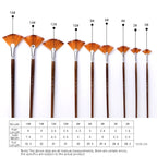ZHU TING 9 PCS / Set Wooden Pole Fan - Shaped Nylon Hair Paintbrush Gouache Watercolor Acrylic Oil Painting Fishtail - British D'sire