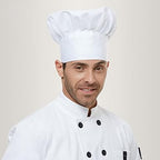 ZKSMNB White Poly‑Cotton Chef Hat – Unisex, Elastic Back - Hats & Caps - British D'sire