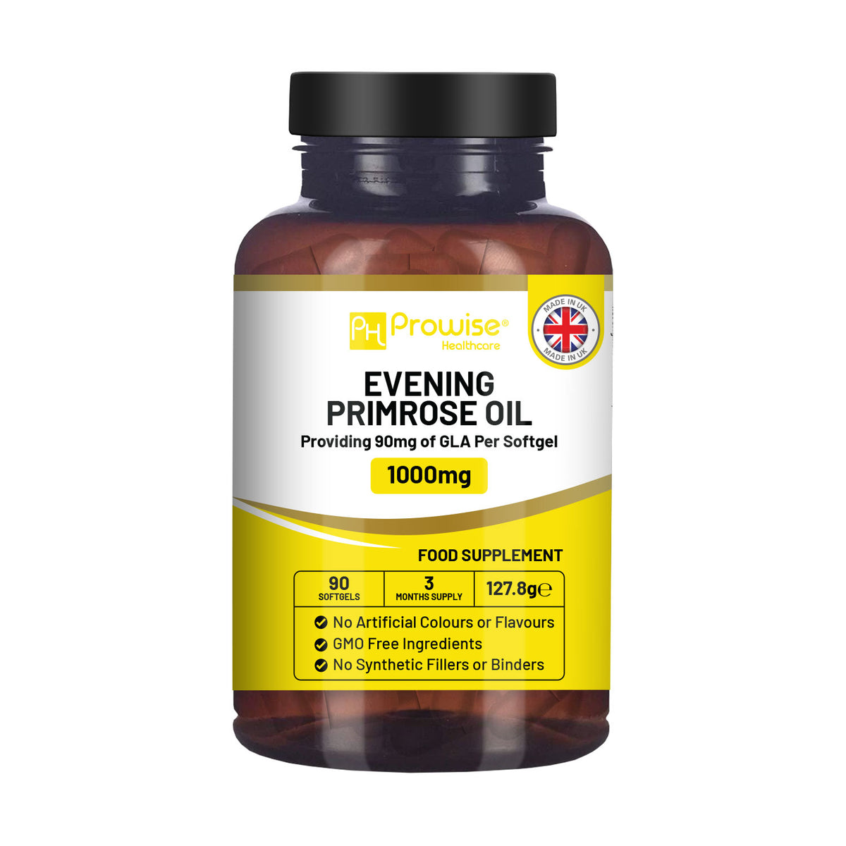 Evening Primrose Oil 1000mg | 90 Softgel Capsules | Pure Cold Pressed I 90mg GLA per Capsule I Halal Friendly I Women's Health I Premium Quality - British D'sire