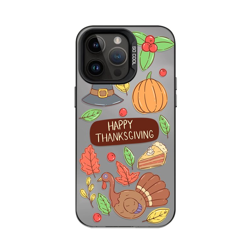 1 piece of Thanksgiving fun cartoon picture frosted double-layer color silver mobile phone case suitable for iPhone15 Pro Max 14 13 12 Pro 11 protective case - phone case - British D'sire