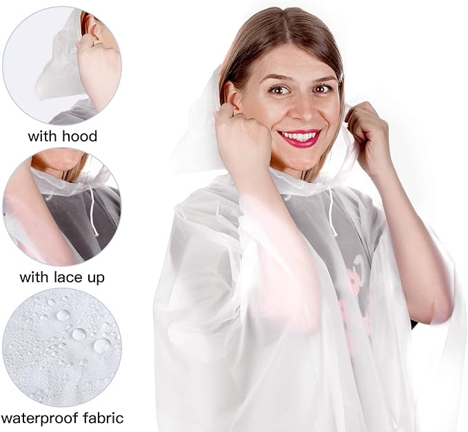 10 Poncho Waterproof, Rain Ponchos Family Pack, Disposable Rain Poncho for Adult & Kid, Unisex Clear Poncho with Drawstring Hood, Lightweight Rain Coat, Perfect for Disney, Hiking, Festivals - British D'sire